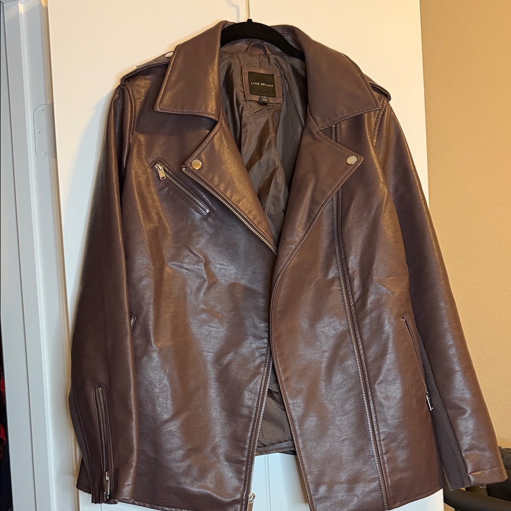 Lane Bryant Faux-Leather Moto Jacket Brown Mauve Sz 14/16 - Picture 6 of 9